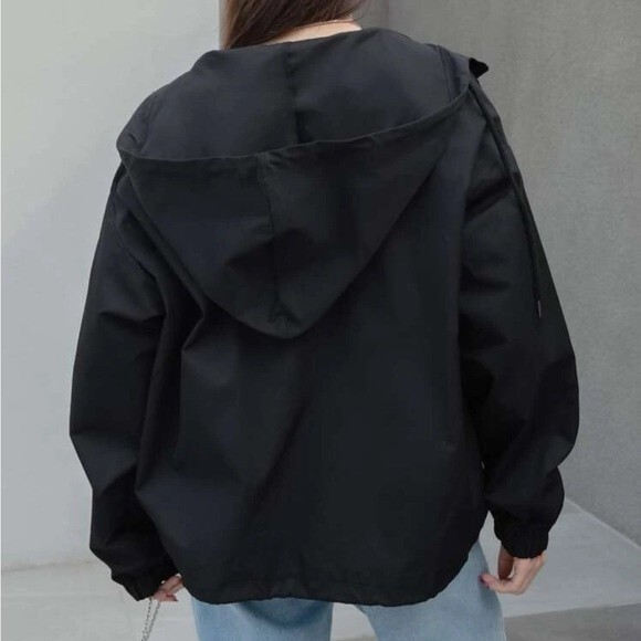 Dazy SHEIN Black Drop Shoulder Drawstring Hooded Jacket Small - Picture 2 of 8